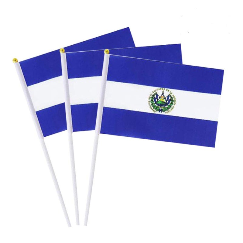 mflagperft El Salvador Flag Salvadoran Flag, Small Mini Handheld El Salvador Flags on Stick, Ideal for Party Parades Sports Events Patriotic Festival Decorations - Image 1